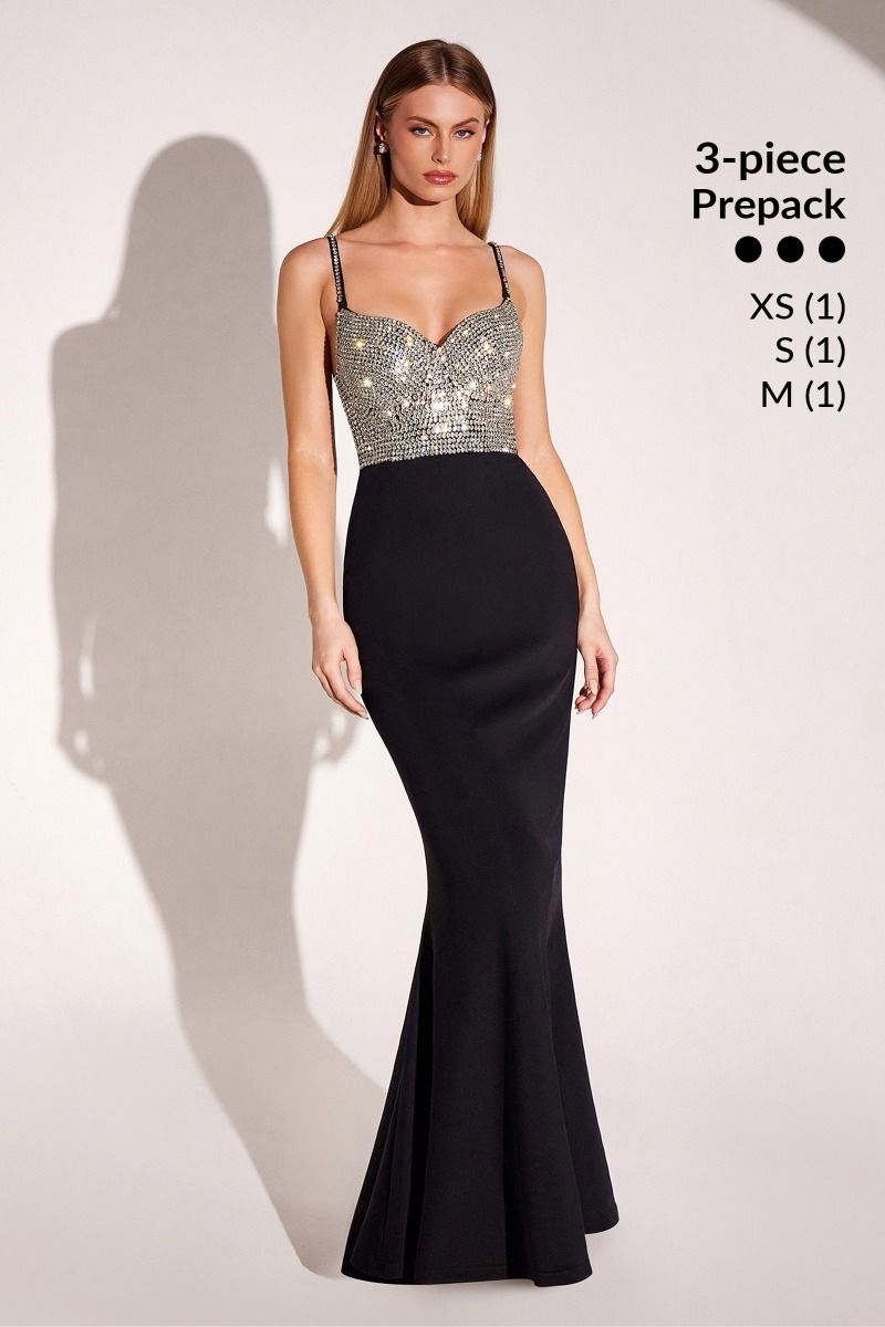 strapless open back dress Black and White Strapless Mermaid Prom Dresses Pleated Rose Bodice 24201 Black / US0