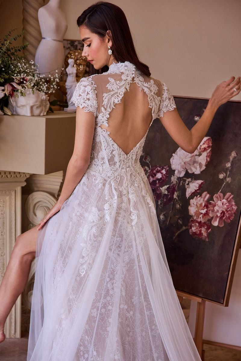 tulle halter wedding dress Lace & Neckline Bridal Gown by Andrea & Leo Couture WL035 CLEARANCE TAG: APRIL-SALE-2026