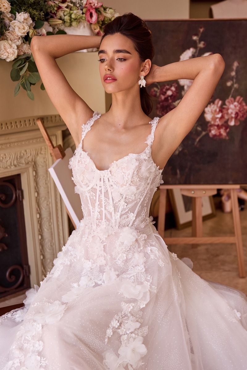 Floral Applique A-Line Tulle Bridal Gown by Andrea & Leo Couture WL045 - Special Occasion