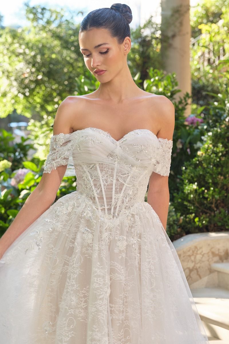 3D Floral Applique A-Line Bridal Gown by Andrea & Leo Couture WL090
