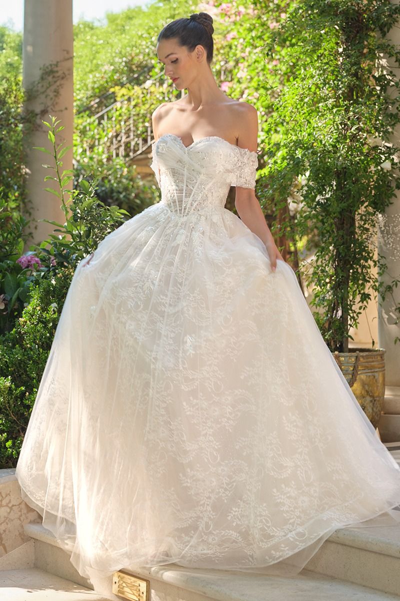 3D Floral Applique A-Line Bridal Gown by Andrea & Leo Couture WL090