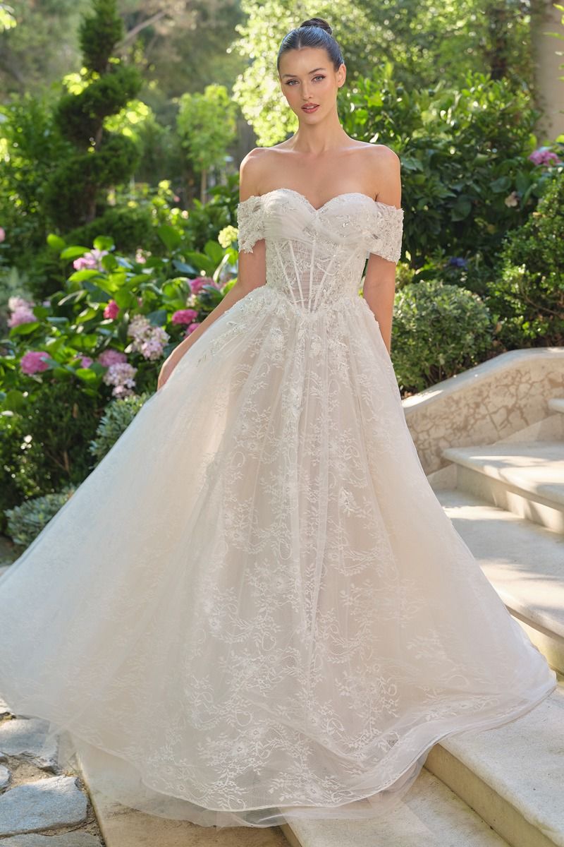 3D Floral Applique A-Line Bridal Gown by Andrea & Leo Couture WL090