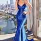Fitted Satin V-Neckline Mermaid Gown by Cinderella Divine Y036 - Special Occasion