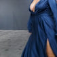 Long Sleeve Satin Slit Dress - Cinderella Divine - 7475C - Curves