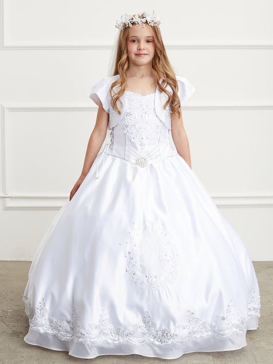 Flower Girl Dress - Satin, Lace and Sequins Gown with Bolero Jacket by TIPTOP KIDS - AS1202