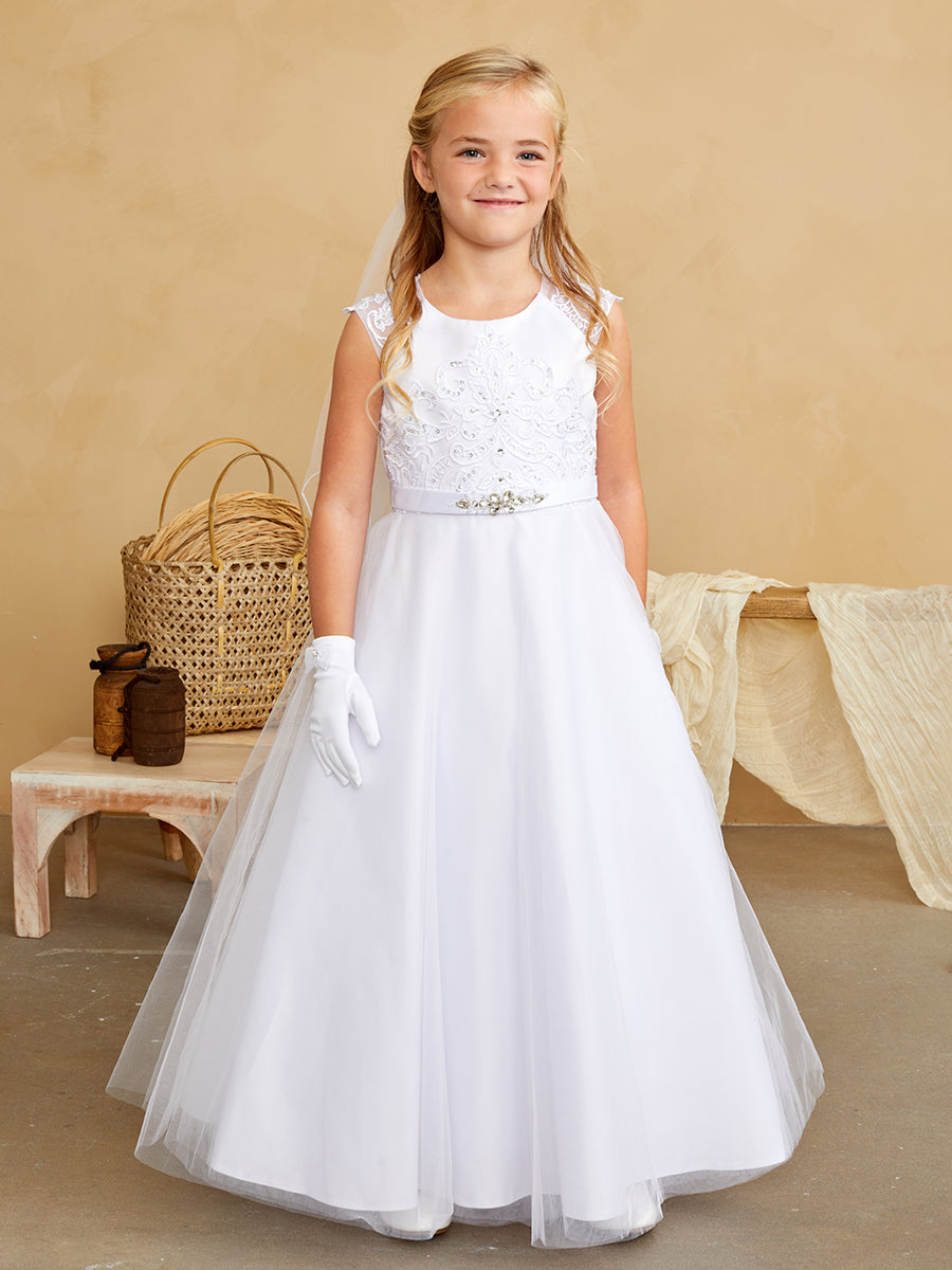Flower Girl Dress - Lace Applique Bodice with Tulle by TIPTOP KIDS - AS1206