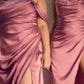 Satin Dress with Side Slit by Cinderella Divine 7488C - Curves