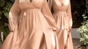 Long Sleeve Satin Bridesmaids Dress - 7475