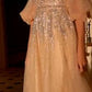 Flounce Sleeve and Rhinestones Champagne Ball Gown by Cinderella Divine B703 - Special Occasion/Curves