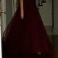 MAROON PUFF SLEEVE BALL GOWN by Cinderella Divine B712 - Special Occasion