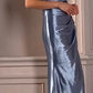 FITTED GATHERED SATIN GOWN by Cinderella Divine KV1056C - Curves