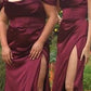 Off the Shoulder Satin Corset Slit Women Evening Formal Gown By Ladivine 7492C - Curves