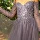 Off the Shoulder Glitter Floral A-Line Gown by Cinderella Divine - CD0172 Special Occasion/Curves
