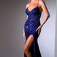 Fitted Sequin Slit Gown By Ladivine CDS421 - Women Evening Formal Gown - Special Occasion