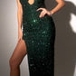 Fitted Halter Sequin Slit Gown By Ladivine CD883 - Women Evening Formal Gown - Special Occasion