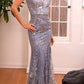 Glitter Floral Print Mermaid Evening Gown by Ladivine C57 - Special Occasion