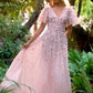 Petal Ruffle Tulle Embellished Sleeve  Floral Glitter A-Line Gown by Andrea & Leo Couture A1176 - Special Occasion/Curves