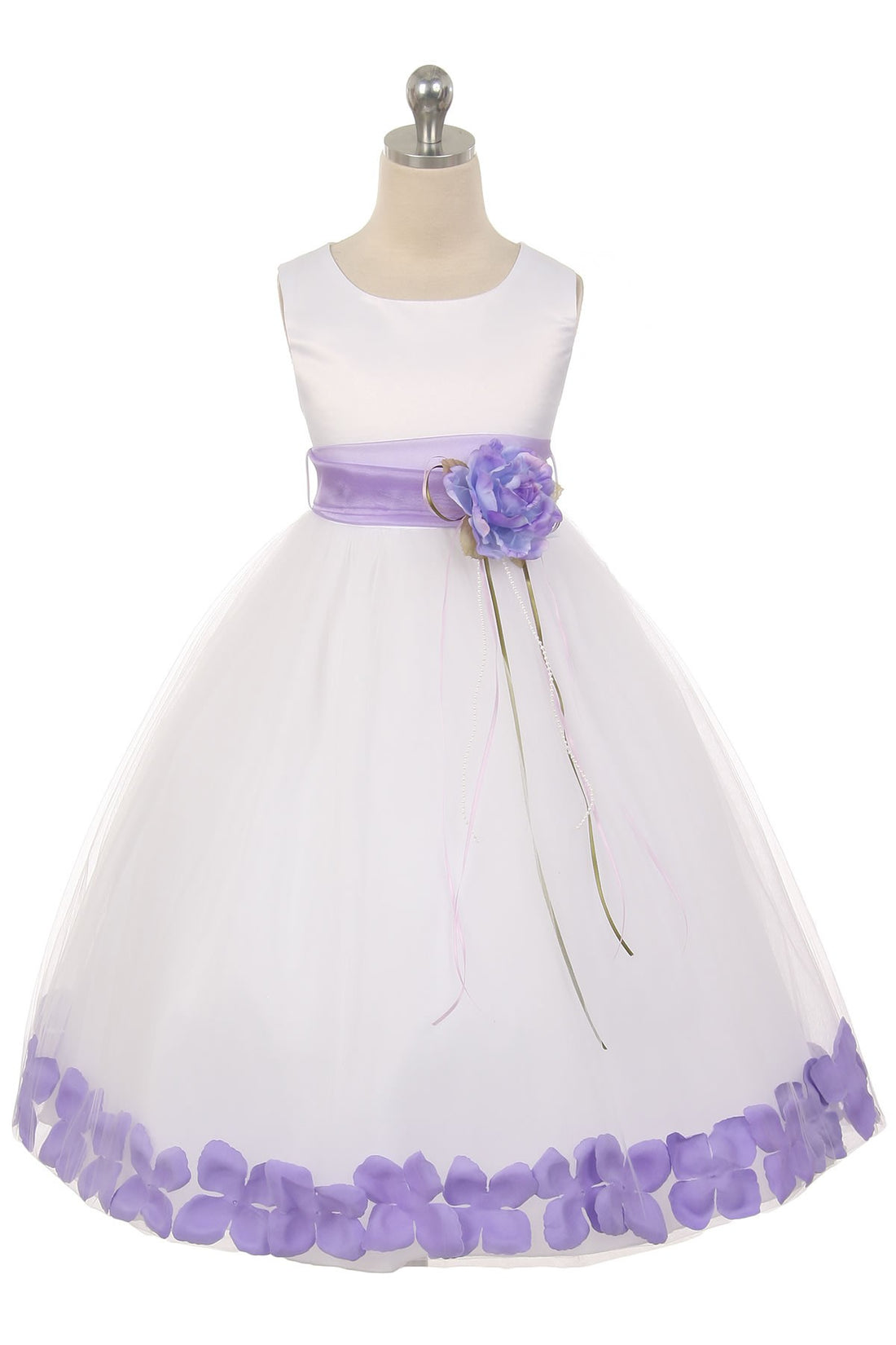White Satin Flower Petal Girl Dress (2 of 2) 4 / White / Lilac