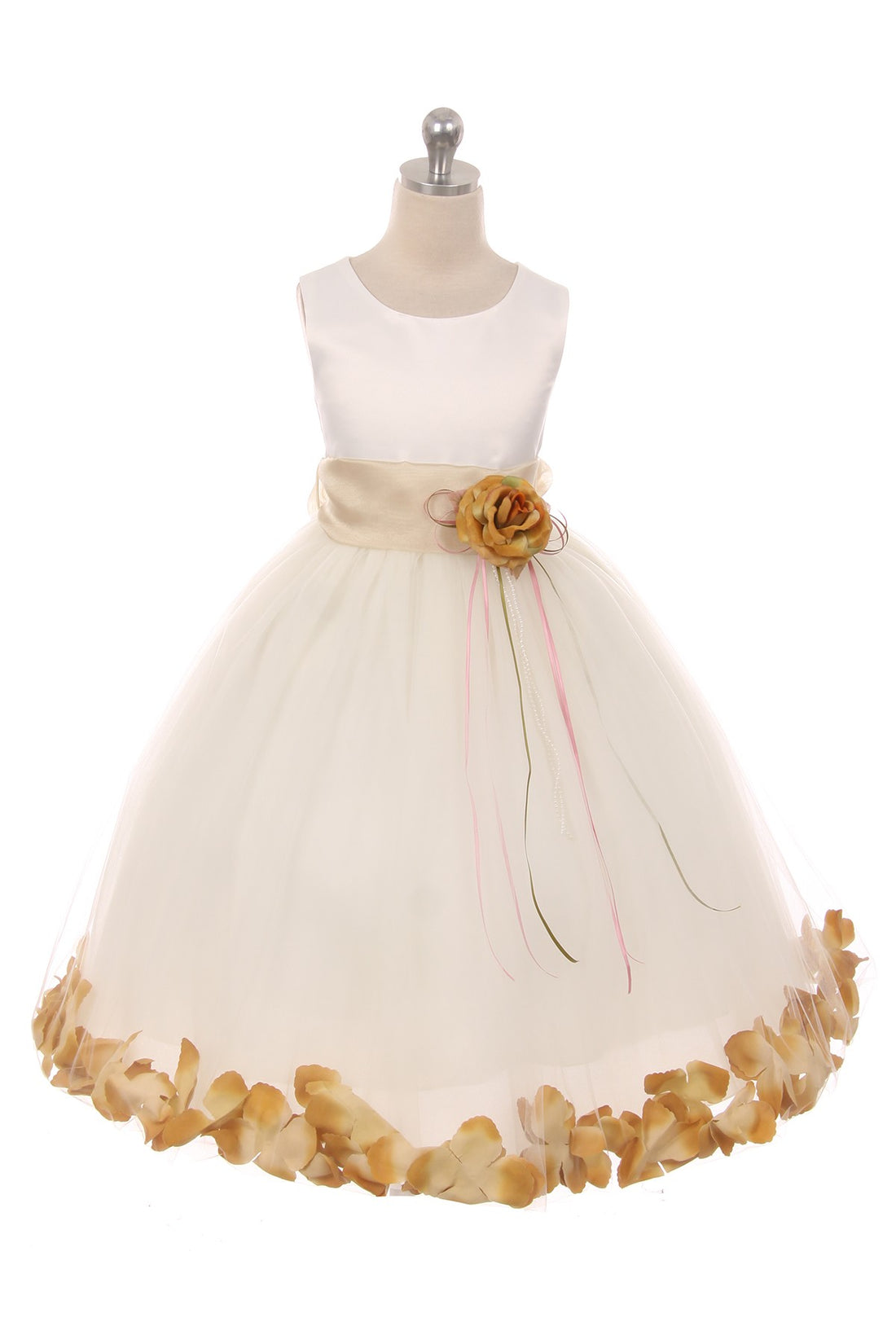 White Satin Flower Petal Girl Dress (1 of 2) 8 / White / Champagne
