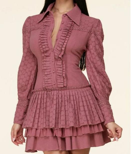 Pleated Ruffle Mini Dress - Sales