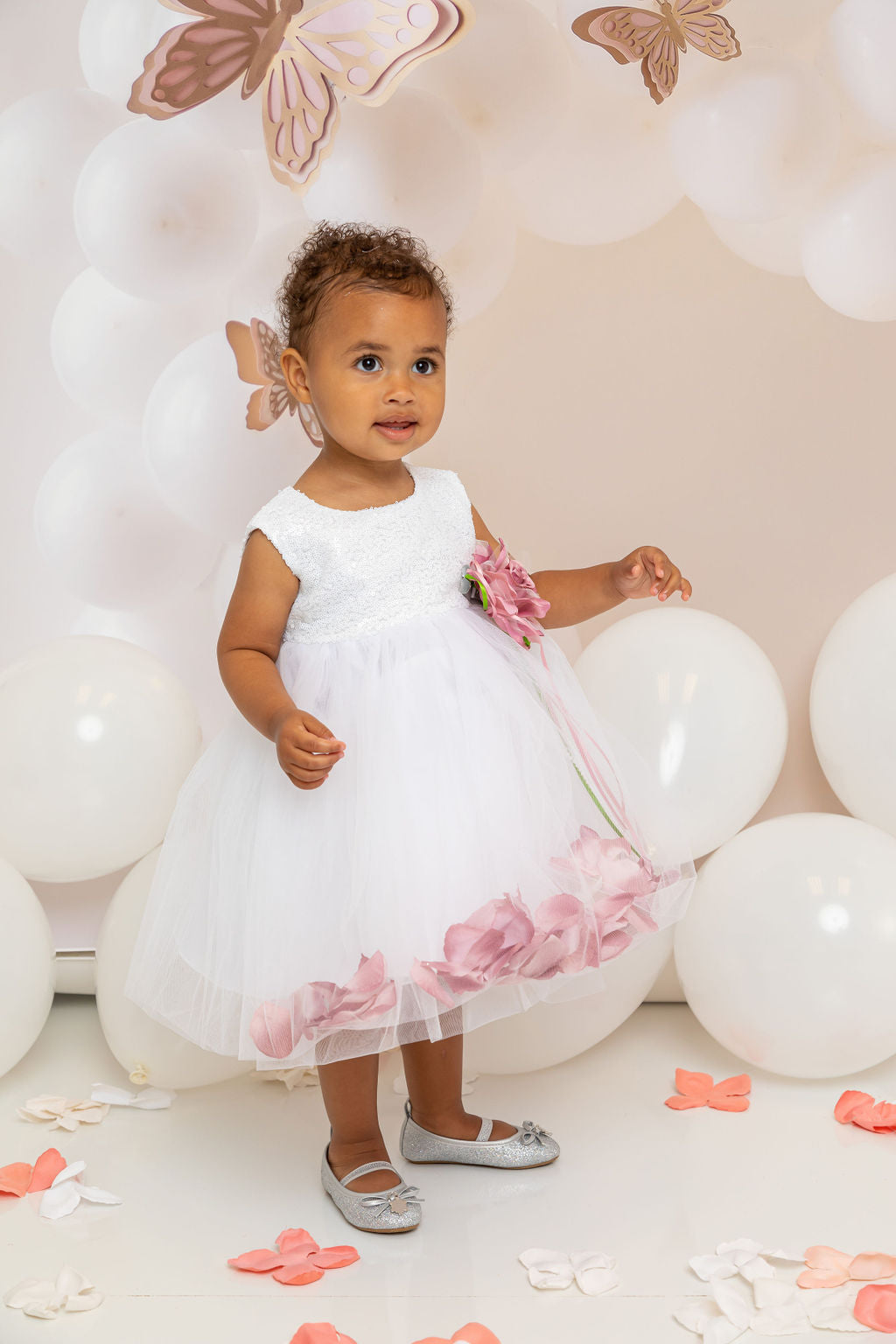 baby girl sequin dress Baby Girl Sequin Top Petal Party Dress- AS195C Kids Dream Ivory / M-12M