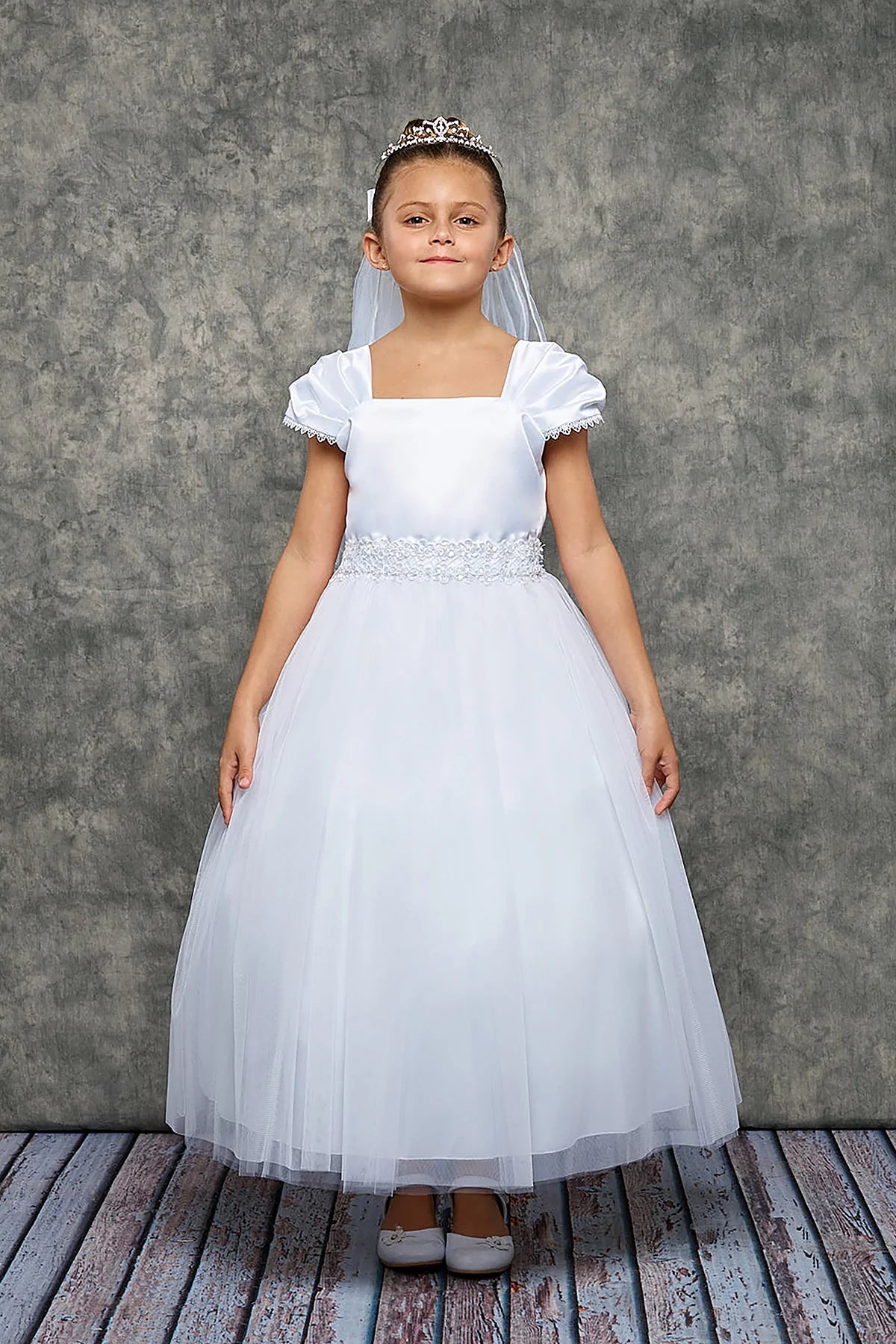 Kids Dream - 222- Pleated Cap Sleeve Long Flower Girl Dress