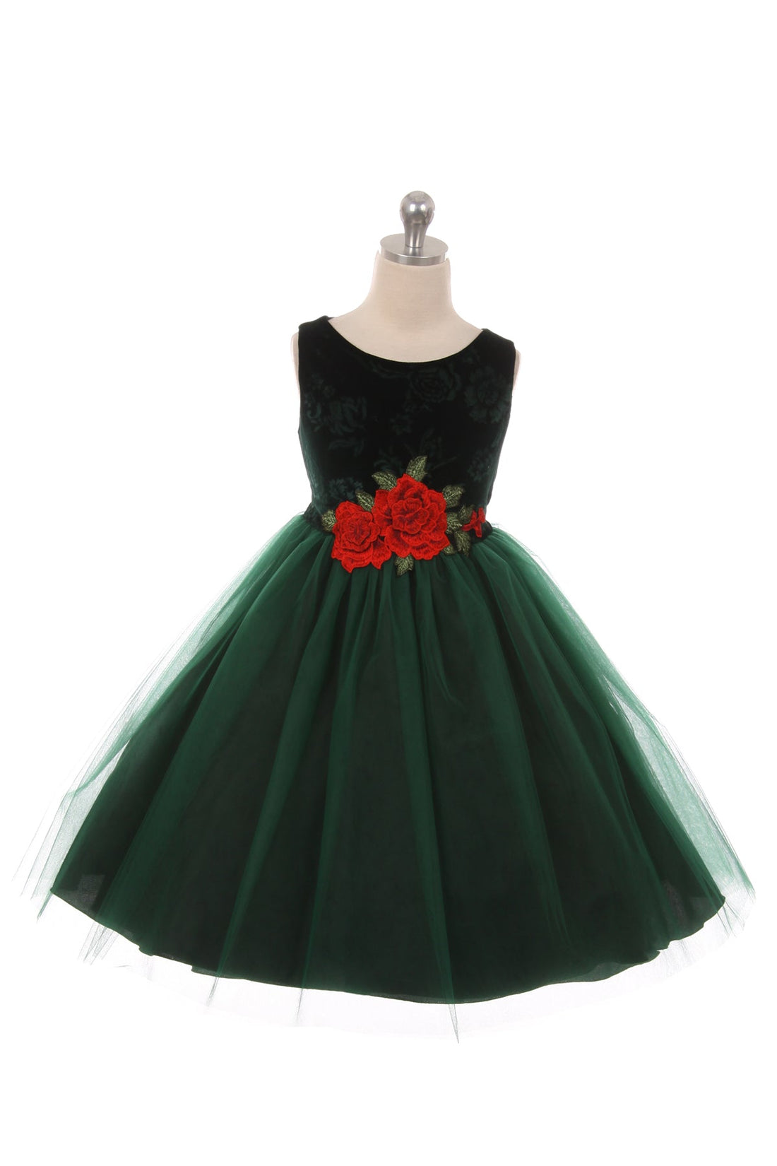 Velvet Rose Patch Girl Party Dress by AS396 Kids Dream - Girl Formal Dresses Green / 10