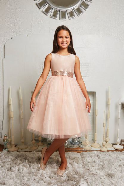 Rose Gold Sequin Back V Girl Party Dress by AS498 Kids Dream - Girl Formal Dresses Blush / 4 Rose Gold Sequin Back V Girl Party Dress by AS498 Kids Dream - Girl Formal Dresses Blush / 4