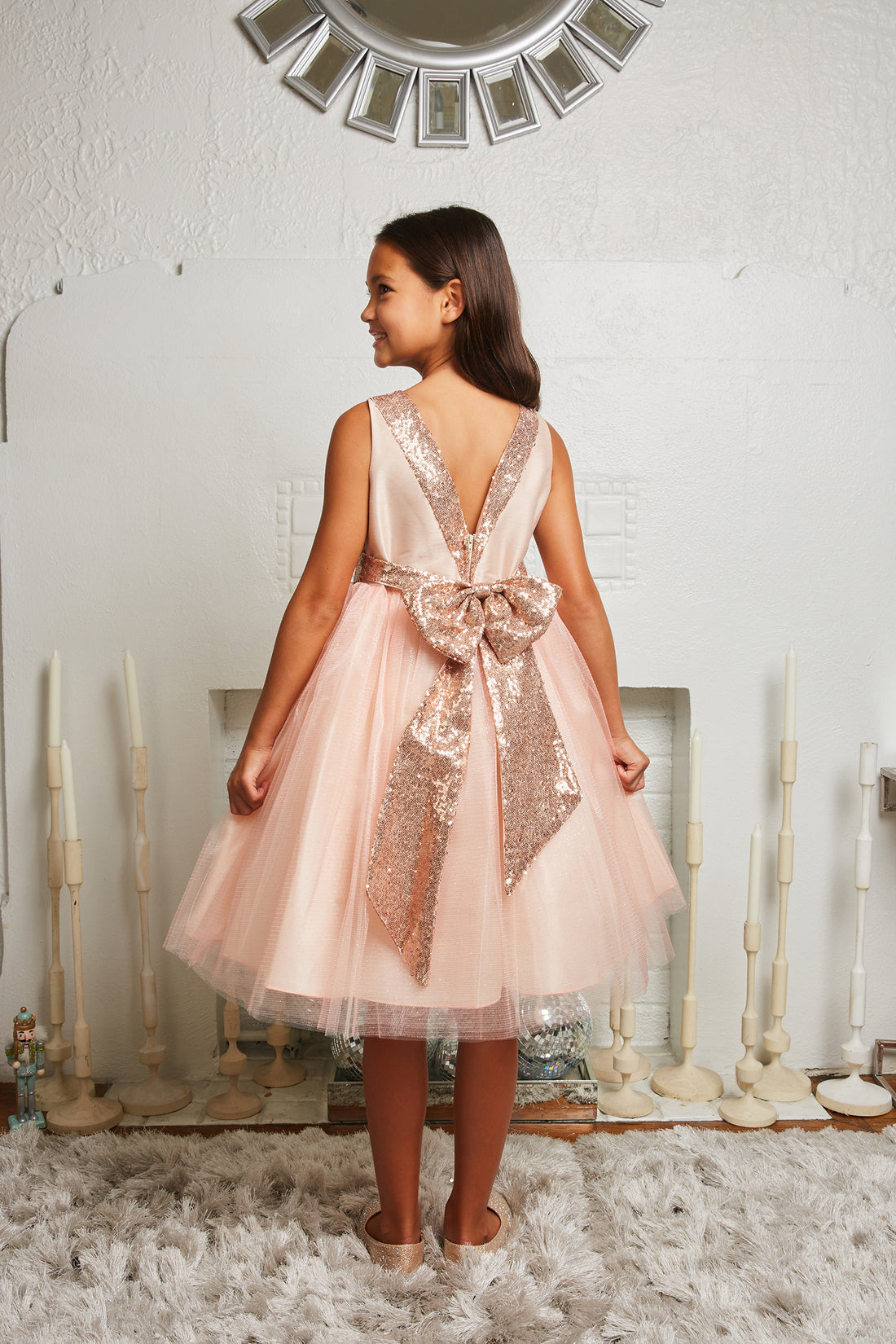 Kids Dream Little Girls Blush Sequin Glitter Tulle Flower Girl Dress 4