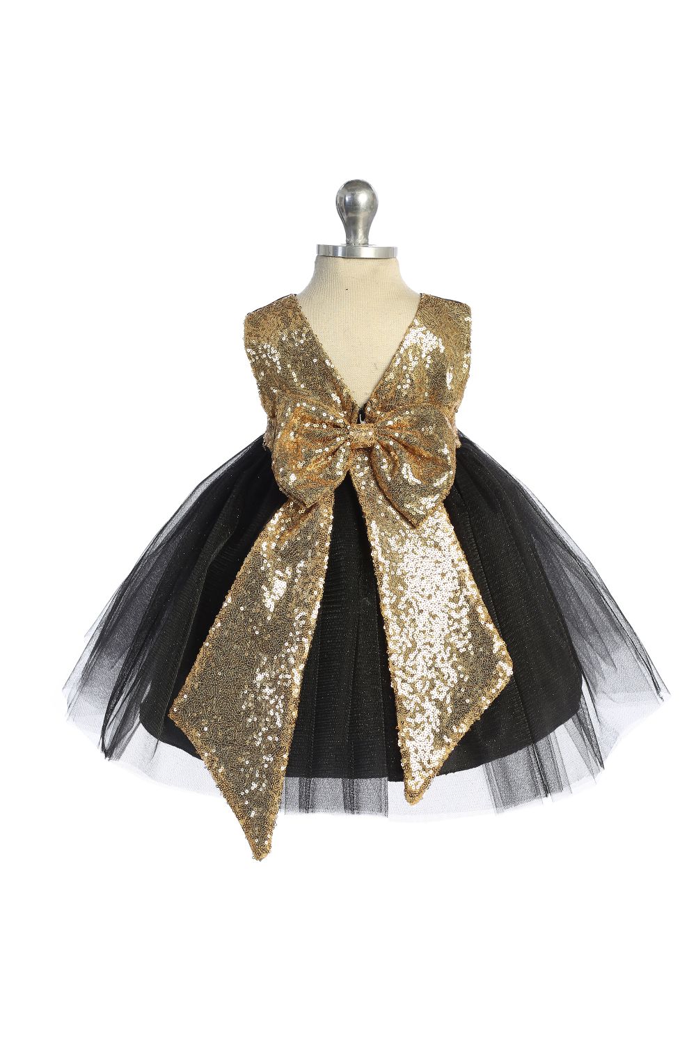 Gold Sequins V Back & Bow Baby Dress L-18M / Green