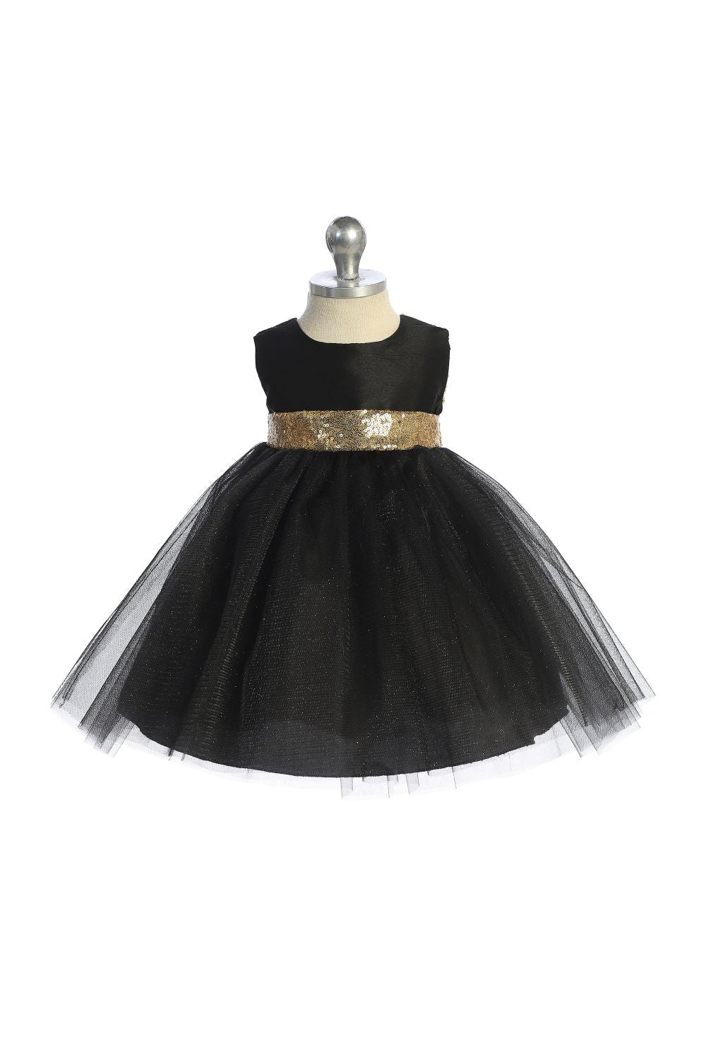 Gold Sequins V Back & Bow Baby Dress M-12M / Black Gold Sequins V Back & Bow Baby Dress M-12M / Black