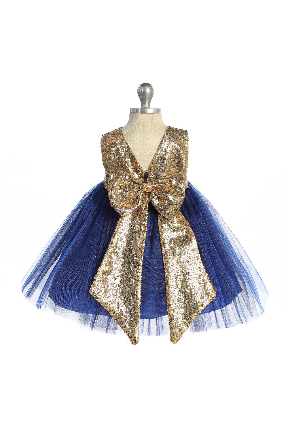 Gold Sequins V Back & Bow Baby Dress L-18M / Green Gold Sequins V Back & Bow Baby Dress L-18M / Green