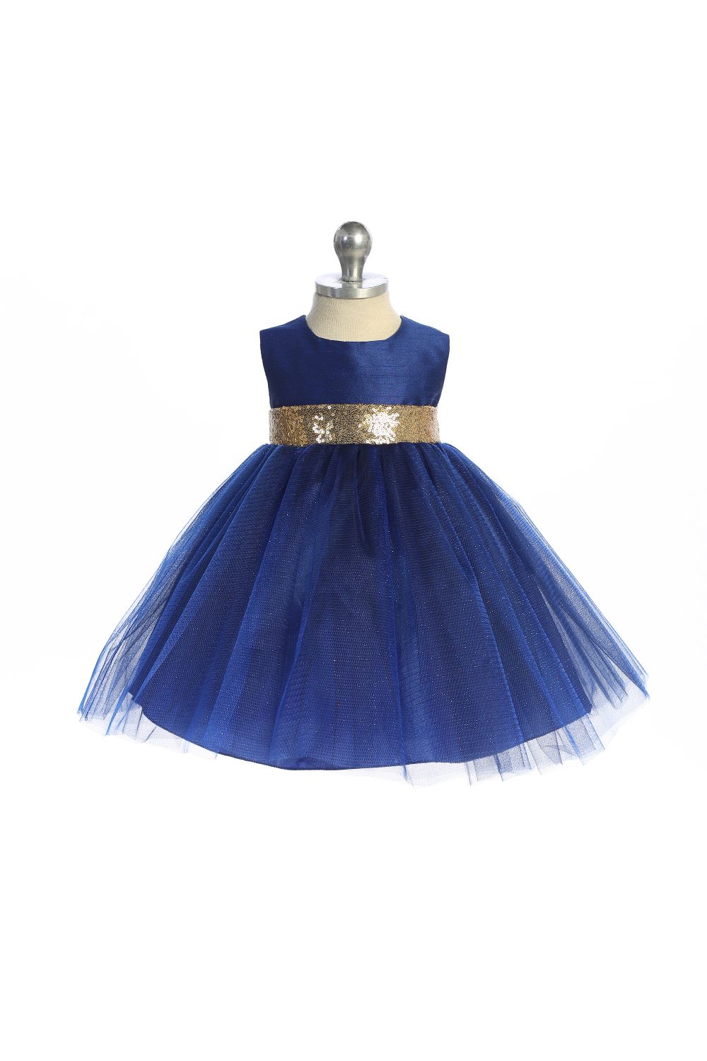 Gold Sequins V Back & Bow Baby Dress M-12M / Royal Blue Gold Sequins V Back & Bow Baby Dress M-12M / Royal Blue