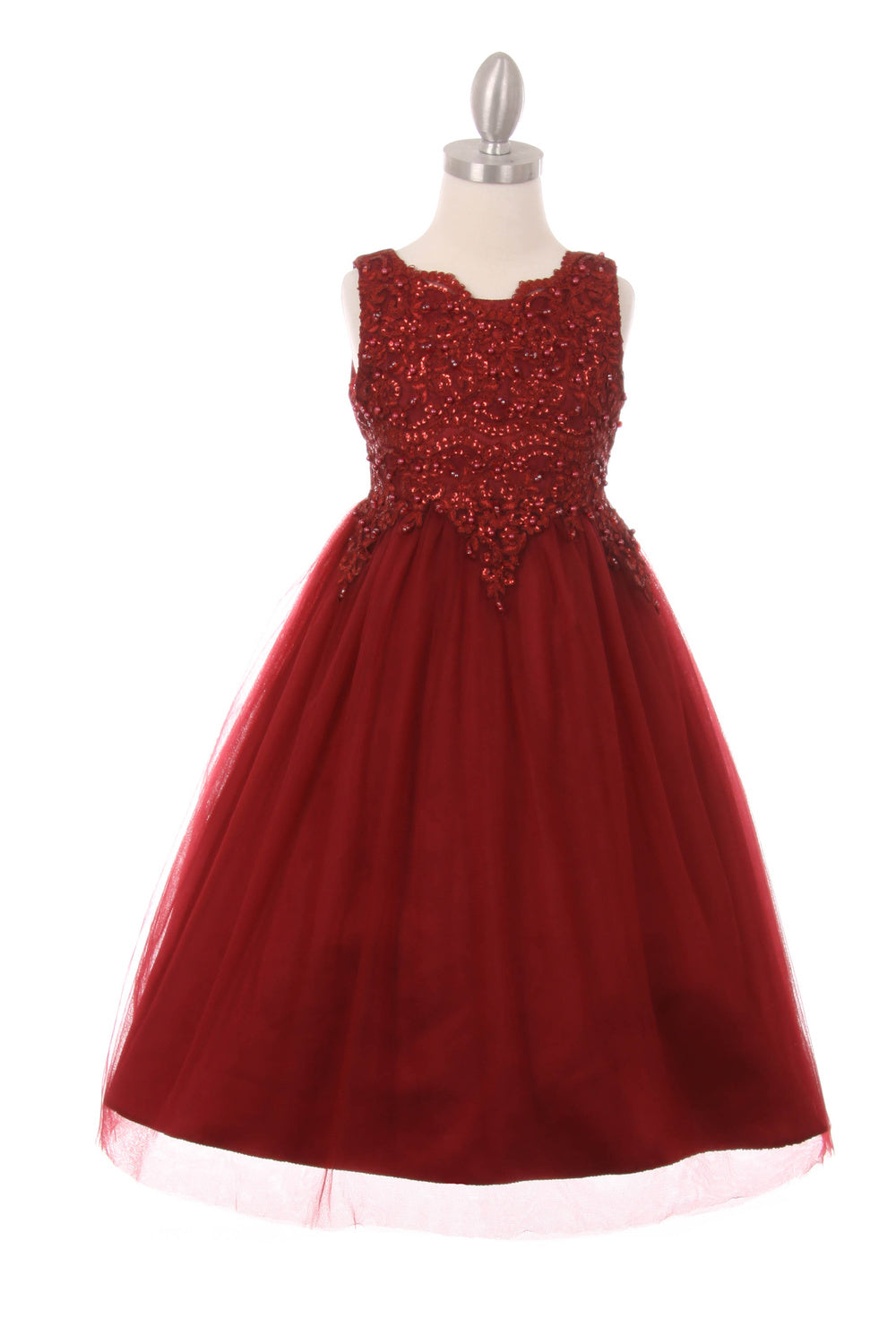 Pearl Sequins Tulle Party Dress with Satin Bow by Cinderella Couture USA AS5008