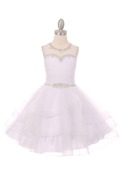 Beaded Stones Bodice Organza Tulle Girl Party Dress by Cinderella Couture USA AS5050