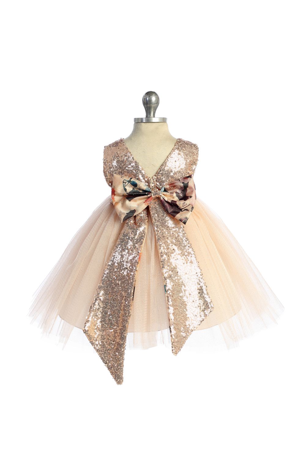 Baby Girl Vintage Floral Rose Gold Sequin Back V Party Dress- AS520B Kids Dream