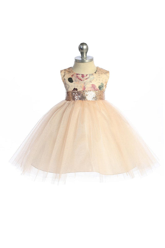 Baby Girl Vintage Floral Rose Gold Sequin Back V Party Dress- AS520B Kids Dream