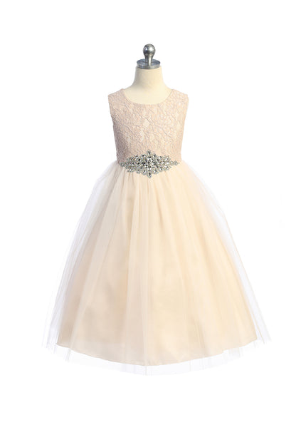 Long Lace Illusion with Diamond Shape Girl Party Dress by AS524D Kids Dream - Girl Formal Dresses