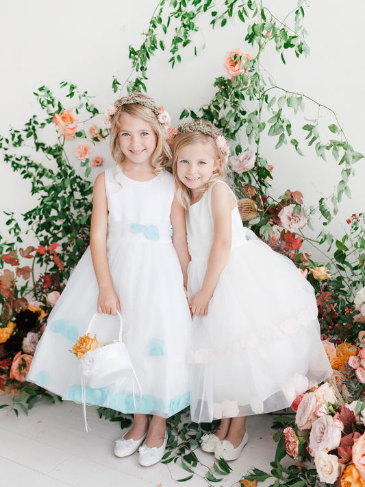 Flower Girl Petal Satin Bodice Double Tulle Layer Dress by TIPTOP KIDS - AS5251