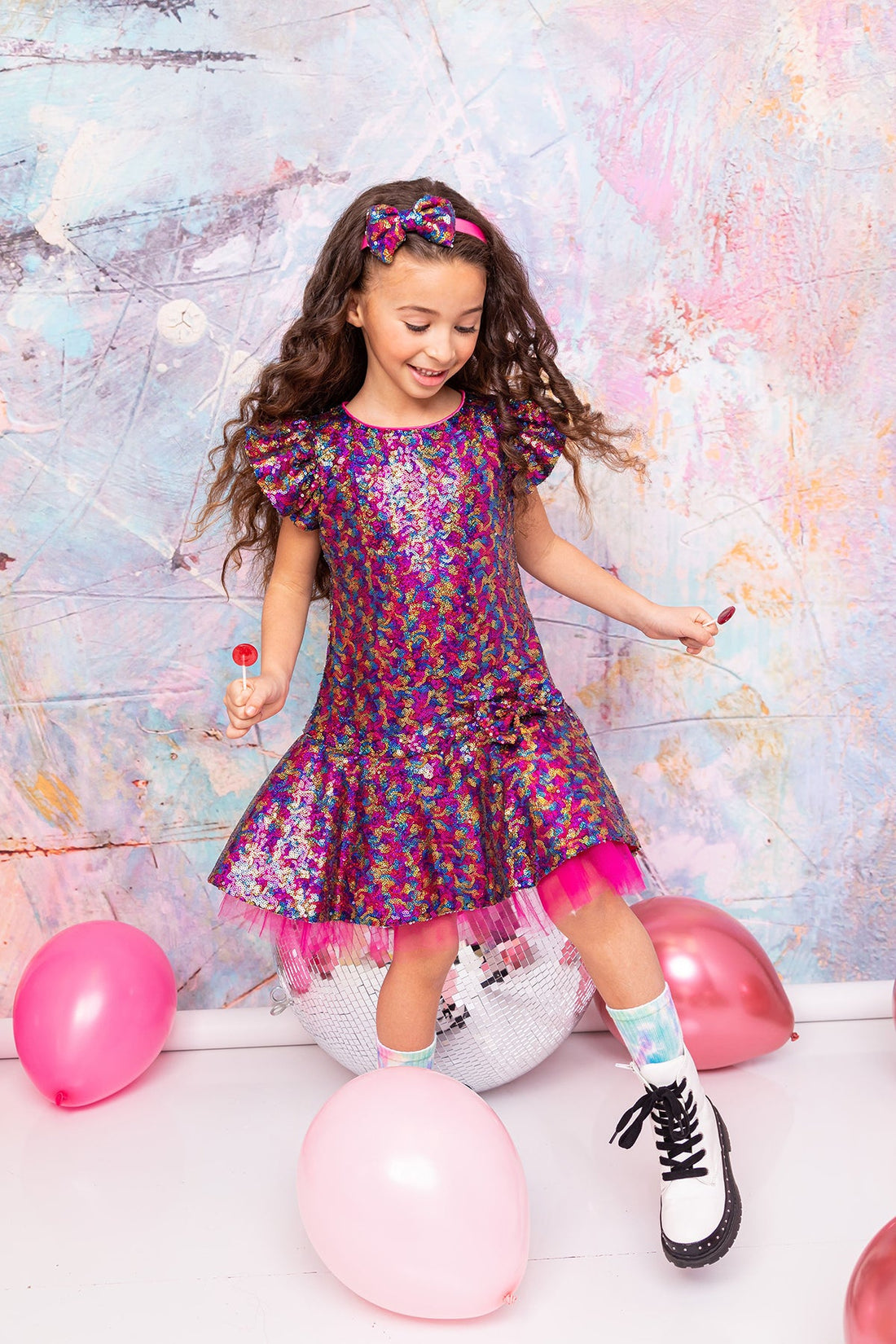 Vestido de fiesta para niña con tutú y mangas con volantes de lentejuelas de AS530 Kids Dream - Vestidos formales para niña