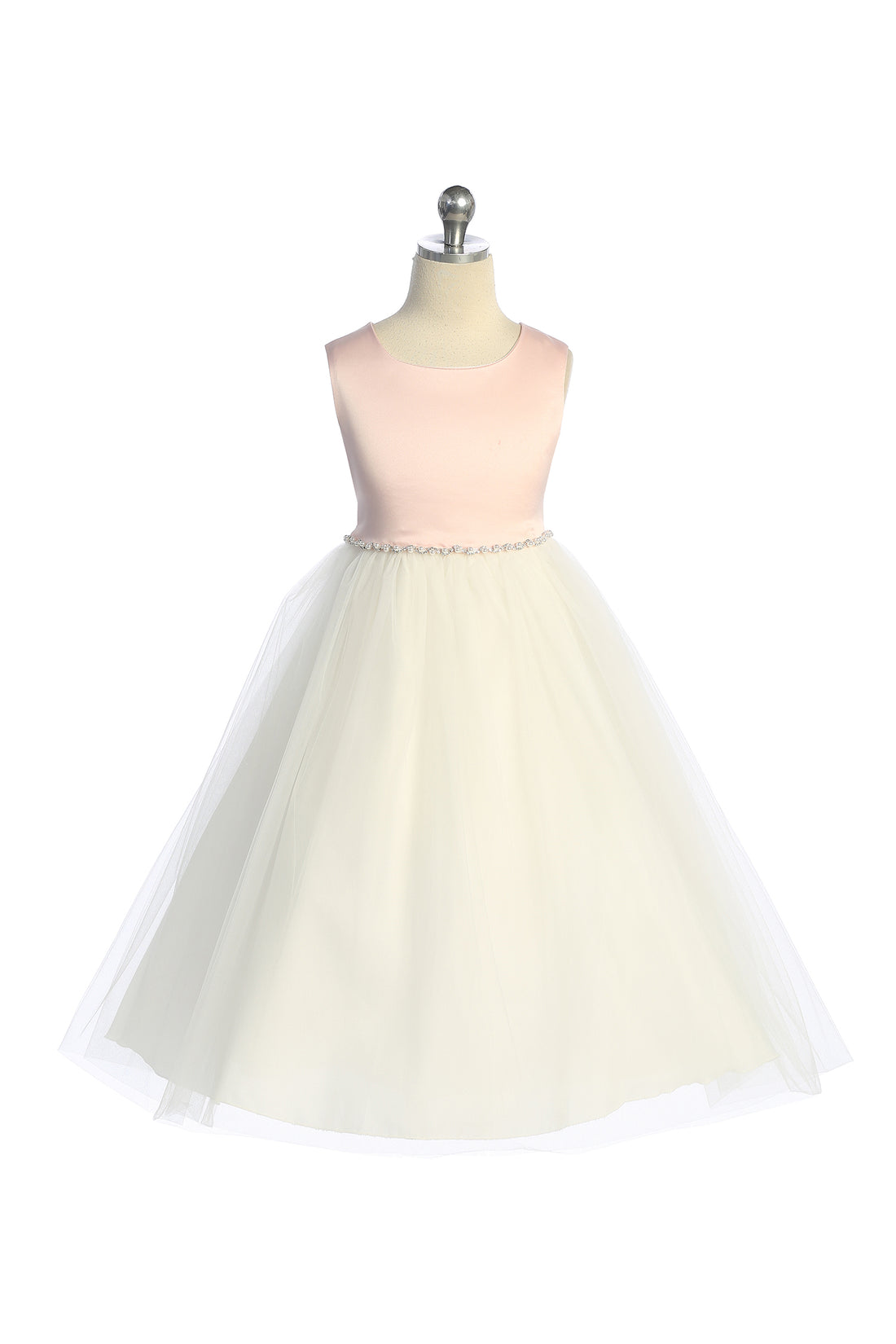 Satin Top Dress with Wavy Rhinestone & Pearl Trim and Plus Sizes 14 / Rose/Ivory