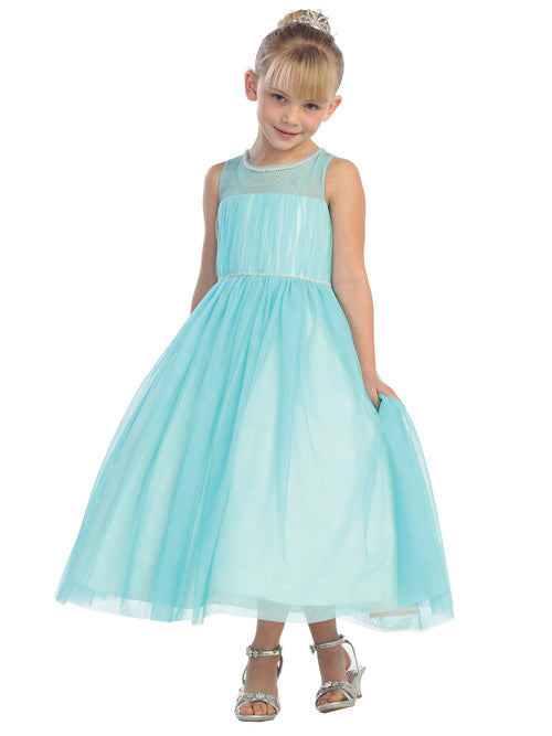 Girl Party Dress with Embellishments Illusion Neckline by TIPTOP KIDS - AS5609