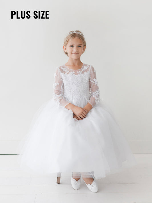 Flower Girl Dress (Plus Size) - Lace Mesh Long Sleeve and Skirt by TIPTOP KIDS - AS5705X