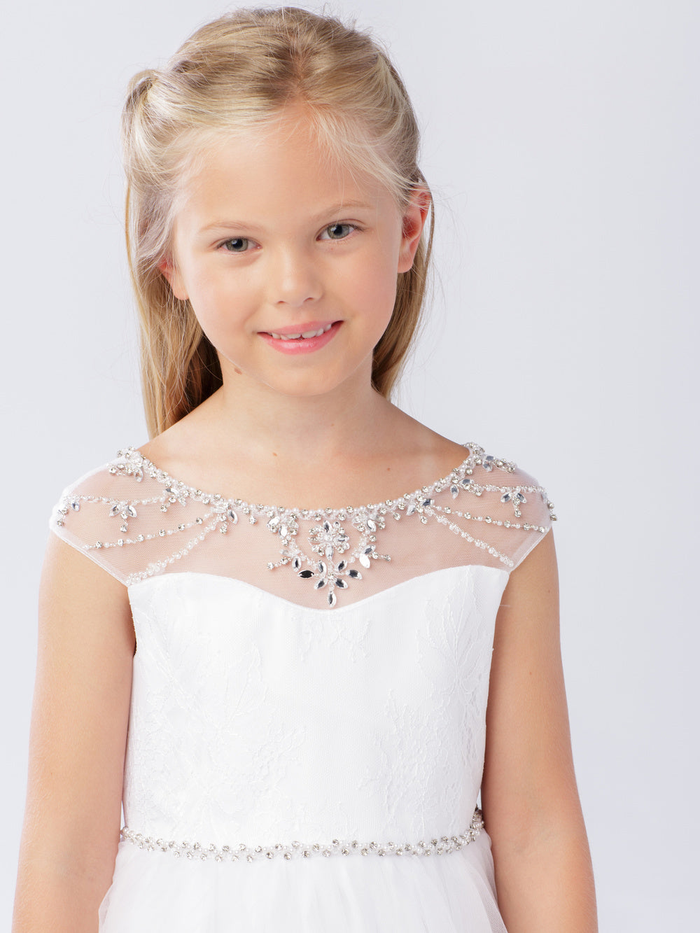 Flower Girl Dress - Lace Bodice with Rhinestone and Pearl by TIPTOP KIDS - AS5746