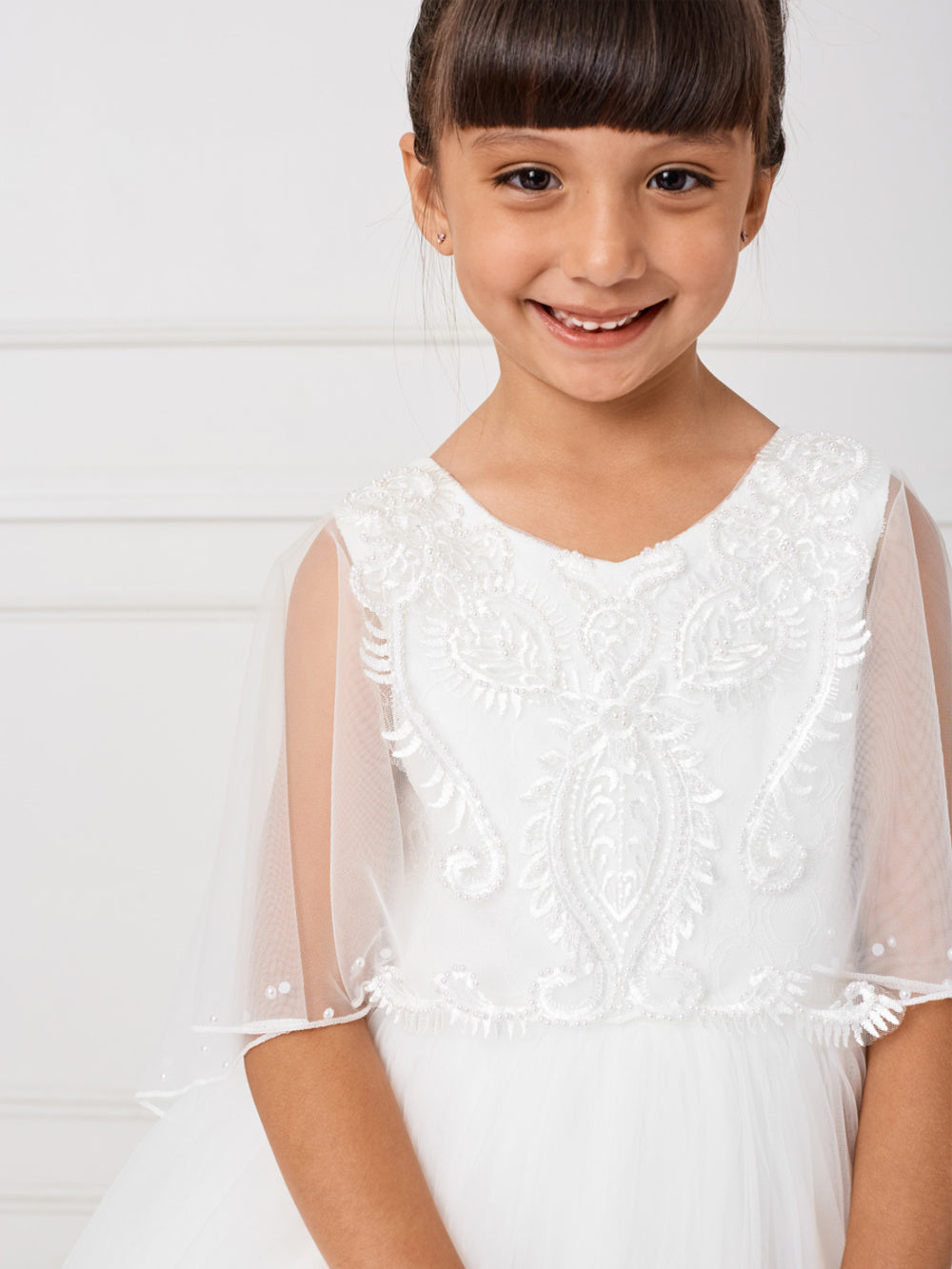 Flower Girl Lace Bodice and tulle Cape Dress by TIPTOP KIDS - AS5793