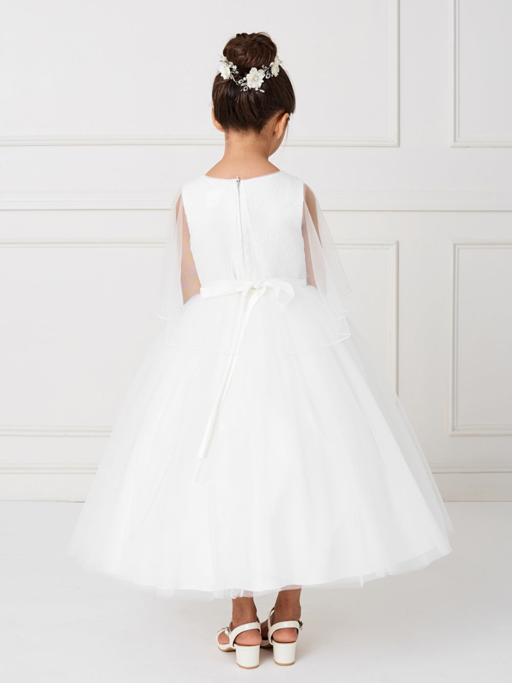 Flower Girl Lace Bodice and tulle Cape Dress by TIPTOP KIDS - AS5793