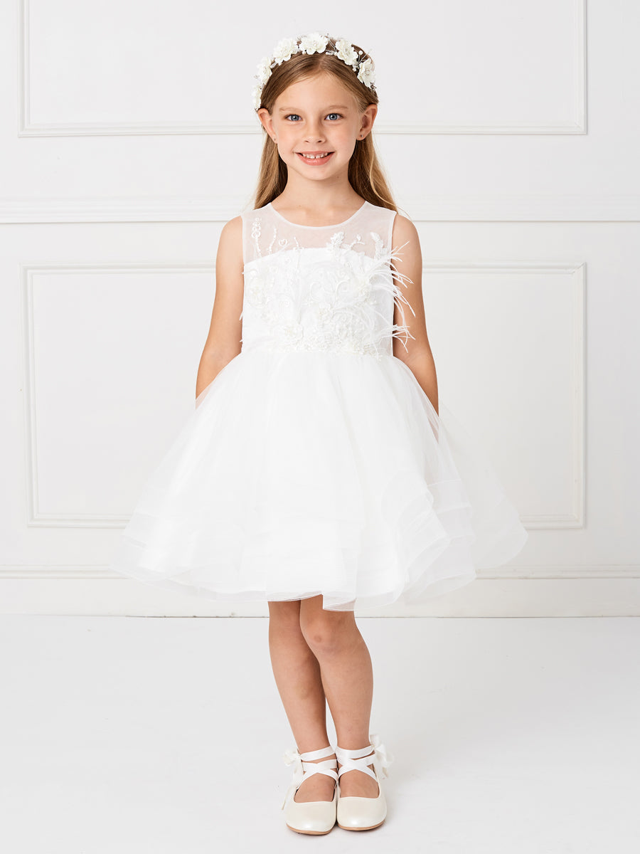Girl Dress with Gorgeous 3D Flowers and Feathers Dress by TIPTOP KIDS - AS5800