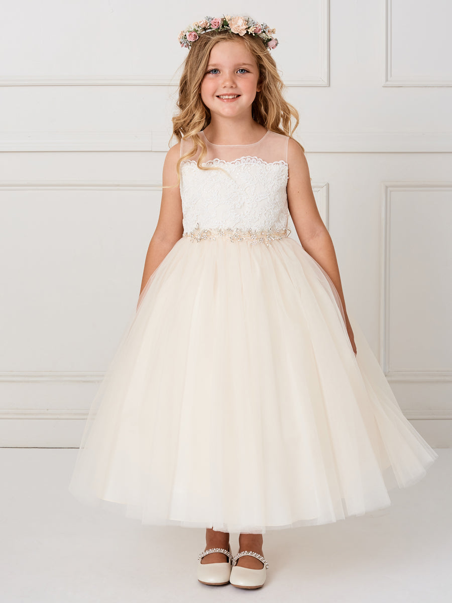 Girl Dress with Illusion Neckline Lovely Flower Dress by TIPTOP KIDS - AS5805
