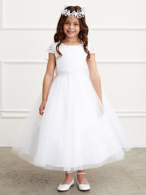 Flower Girl Dress with Lace Overlay and Pearl Waistline by TIPTOP KIDS - AS5821