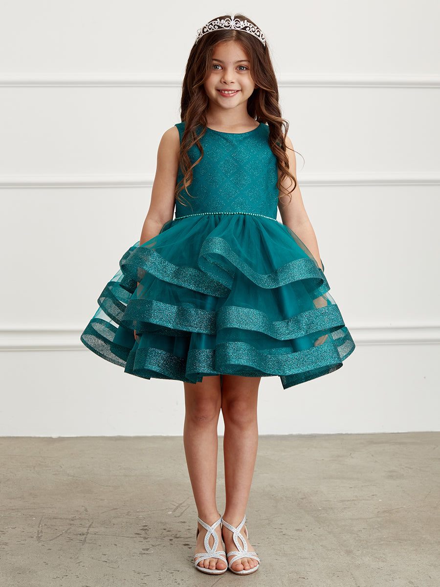 Ruffles Skirt Glitter Horse Hair Flower Girl Dress Emerald 5829EM 2 / Emerald (DarkGreen)
